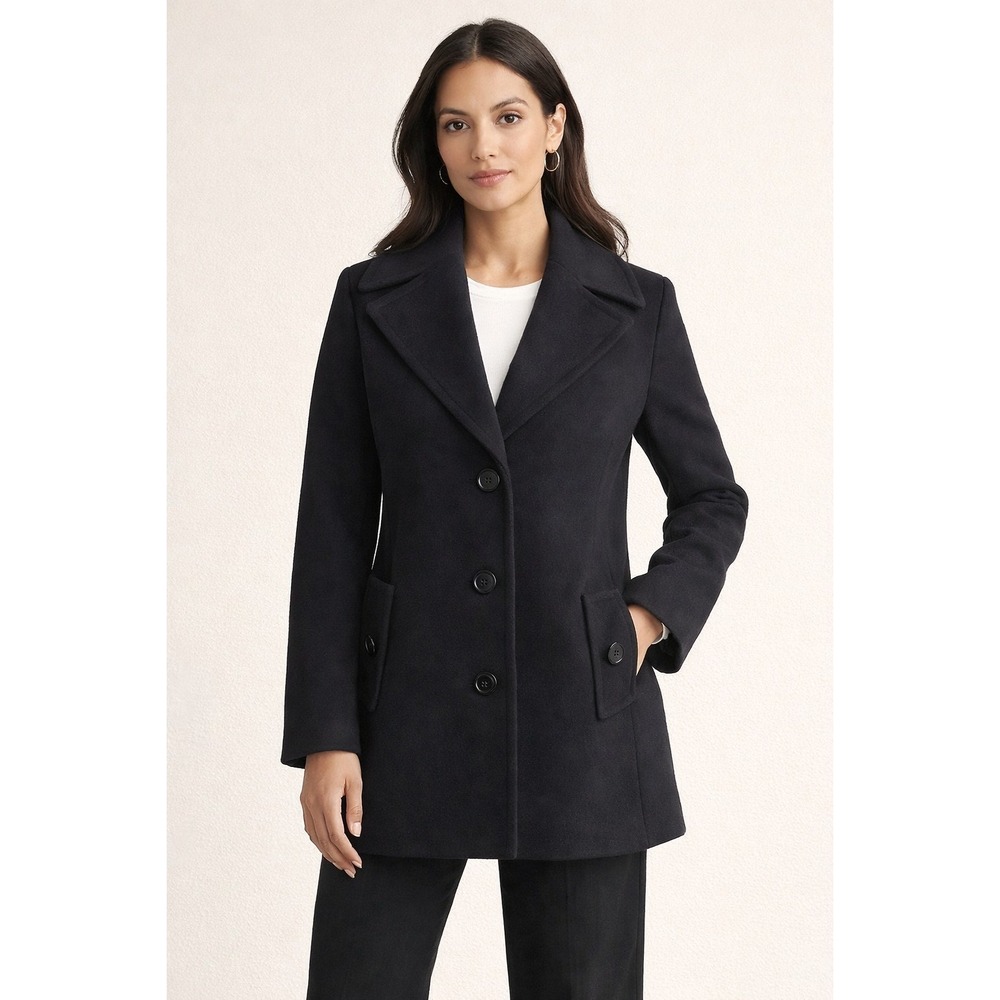 Calvin Klein Women's Black Wool Cashmere Blend Peacoat Overcoat Jacket Coat Sz M